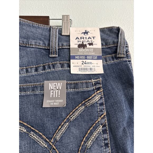 NWT Ariat REAL Jeans Womens 24WR Arrow Fit Blue Mid Rise Boot raw hem western - Picture 5 of 6